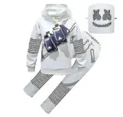 Dj Marshmello Music Festival Kids Printed Hooded Tops And Loose Trousers Outfit Set With Headwear Mask kids 55