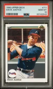 Dave Justice 1990 Upper Deck PSA 10 Rookie And Bat Jersey Relic Auto 2 Card Lot