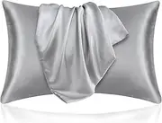 2 Pack Satin Standard Pillowcase 48X74cm, Soft Breathable Smooth Cooling Pillow Covers with Envelope Closure Light Grey