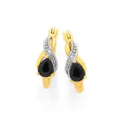 9ct Gold, Sapphire & Diamond Pear Shape Hoop Earrings in Black