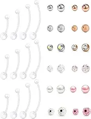 [Anicina] Pregnancy Belly Button Rings 14G Plastic Belly Button Rings for Pregnancy Long Bar 18-38mm Sport Maternity Bioplast Belly Navel Button Ring Retainer with Replacement Balls Mix Style