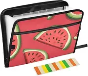 Quteprint 13 Pockets Expanding File Folder with Zipper Closure, Summer Watermelon Pattern Accordion File Folder with Sticky Labels, Letter Size A4 Papers Expandable File Document Organizer