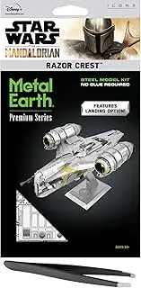 Metal Earth Fascinations Premium Series Star Wars The Mandalorian Razor Crest 3D Metal Model Kit Bundle with Tweezers