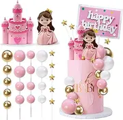 26PCS Princess Castle Cake Topper - Happy Birthday Cake Decoration for Girl Birthday Party Supplies