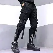 Lettering Pocket Detail Cropped Harem Pants Black - S