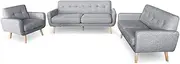 [Sarantino] 6 Seater Linen Fabric Sofa Couch Futon Lounge Set Light Grey