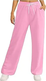 Women's Sweatpants Relaxed Fit Open Bottom Running Athletic Pants Straight Leg Drawstring Elastic High Waist Pants