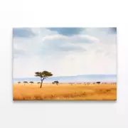 Kenya Open Field with Elephants Print 100% Australian Made 75 x 50cm (Stretched)