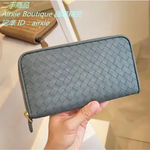 二手精品 寶緹嘉 BOTTEGA VENETA 編織 長款錢包 拉鏈長夾 手拿包 霧霾藍 藍色 518389