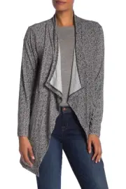 Papillon Black And White Herringbone Draped Open Front Cardigan Size Medium $219