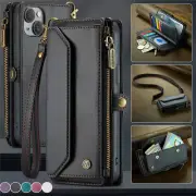 Lanyard Zip Leather Wallet Case Cover For iPhone 16e 15 14 Plus 13 12 11 Pro Max