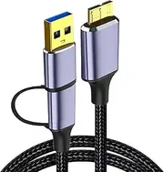 tunghey Micro 3.0 Cable, USB A/C to Micro B Cable Nylon Braided, Type A/C Male to Micro B External Hard Drive Cable Compatible with W-D, Tosh-iba, Seag-ate External Hard Drive, and Camera (0.25M)