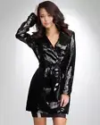 BEBE SEQUIN TRENCH COAT BLACK SHINY TUXEDO COUTURE GALA FORMAL JACKET GLAMOR~M