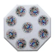 Marble Coffee Table Top Peacock Pattern Inlay Work Patio Side Table for Garden