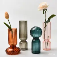 在飛比找蝦皮商城精選優惠-北歐創意條紋彩色花瓶泡泡玻璃花瓶時尚複古裝飾擺件水培插花瓶