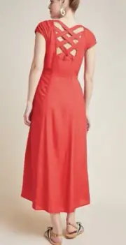 NWT Anthropologie Maeve Red Tate Dress Crossback A Line Maxi 8 UK 12