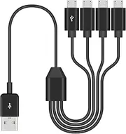 Micro USB Multi Charging Cable 1.5FT, Micro USB Splitter Cable, USB2.0 Type A Male to Four Micro USB Multi Charging Cable Support Data Sync and Charging (Black)