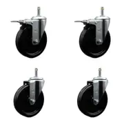5 Inch Phenolic Wheel Swivel 7/16 Inch Grip Ring Stem Caster Set 2 Brake