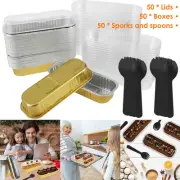 150Pcs Mini Loaf Pans with Lids and Spoons 200ml Non-Stick Aluminum Foil♯
