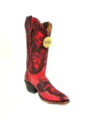 Corral Women's Snip Toe Black Overlay Cowgirl Boot - Red/Black G1458