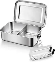 E-far Stainless Steel Bento Box, Medium 850ml Metal Bento Lunch Box Container, 28oz Leak-Proof Lunch Container with Lids and 2 Removable Dividers, Reusable Meal Storage for Camping Picnic Travel Work