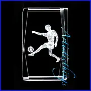 SOCCER PLAYER, Laser Crystal Paperweight Laser Etched 3D Image free ship