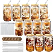 12 Set Thank You Gifts Employee Appreciation Gifts Bulk, 16 oz Glass Cups with Lids Straws Brushes and Gift Cards for Staff Coworker Friends Teacher Nurse