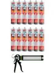 Soudal Fix All High Tack Invisible Adhesive Sealant Crystal 290ml 12 Pack + Gun
