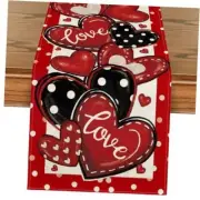 Polka Dot Heart Love Valentine's Day Table Runner, 13" x 72", Table Runner Red