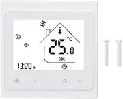 Heating Room Thermostat,ABS Hot Water System Control Touch Button Backlit Power Off Data Storage with Large LCD Display for Temperature Check