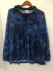New Terra & Sky Women plus Collared Mesh Top Shirt long sleeve Sz 0x 14W
