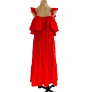 BNWT Seed Heritage Women's Linen Midi Maxi Dress Size 8 Red Tie Up Back Ruffles