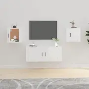 Wall Mounted TV Cabinets, High Gloss White Media Storage Unit for Living Room Entertainment, Two Piece Floating Console Design