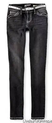 ARIZONA ~NEW NWT Girl's 4 6 ~ Crystal BUTTERFLY Silver Belted Black SkINNY JEANS