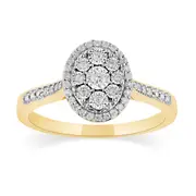 Oval Shaped Halo Ring with 0.15ct of Diamonds in 9kt Yellow Gold