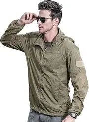 [Jaksairos] Tactical Skin Rash Guard Clothing Summer Sunscreen Men's Waterproof Quick Dry Sun Protection UPF 50 Lightweight Shirt (Khaki,L), Khaki