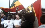 Azumah Nelson Celebrates Winning The Fight Against Jeff Fenech Old Boxing Photo