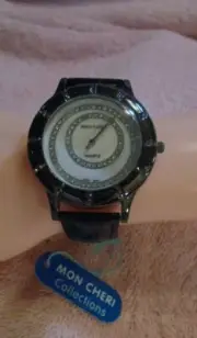 Cubic Zirconia Encrusted Round Shape Mon Cheri Wrist Watch