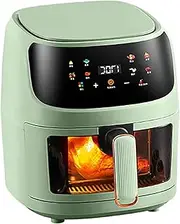 Air Fryer 5L Visual Window with Touch Screen, Max Temp 230°C, Digital Display 8 Cooking Functions, Easy to Clean, Nonstick 1350W, Dishwasher Safe Baskets Green