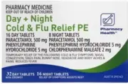 PHARMACY HEALTH PE COLD & FLU RELIEF DAY & NIGHT 48 TABLETS Same As Codral PE