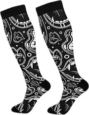 [GAIREG] Black White Mouth Sport Compression Sock over the Calf Hiking Socks for Men Nurse Compression Socks, Black White Mouth Heart, One size