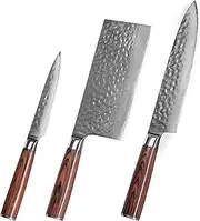 3-PC Damascus Kitchen Knife Set (Chef's Knife, Cleaver, Paring Knife)