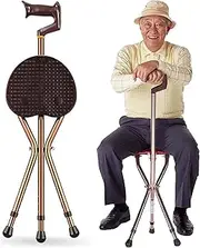 Walking Stick Chair with Chair, Folding Cane, High-grade, One-piece, External LED Light, Lightweight, Stylish, Foldable, Convenient, Golf Games, Fishing, Elderly, Respect for the Aged Day (06 Brown