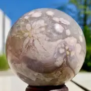 345G Natural Sakura Flower Agate QUARTZ Sphere Crystal Ball Healing