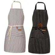 2 Pack Adjustable Bib Apron with 2 Pockets Chef Cooking Black/Brown Stripes