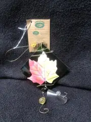 Glass Window Leaf Sun Catcher Orange,Yellow on Green Art Glass Autumn’s Bounty