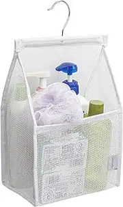 Qimodo Small Hanging Mesh Shower Caddy,Solid Bathroom Toiletry Organizer Bag with Rotatable Hanger (pure white)