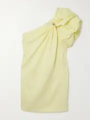 [Aje] Aje - Cira One-shoulder Embellished Draped Linen-blend Mini Dress - Pastel yellow - UK 6 UK 6 Yellow