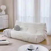 [N&V] Fireside Three Seater Sofa, Mid Century Armless Twin Size Floor Sofa, Soft Premium Corduroy Floor Lounge Chair, Foam Sofa Accent Chair for Living Room, Bedroom (Ivory)