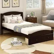 ZQLOEINC Bed Frame with Storage Drawers, Platform Double Bed Frame, with Storage Drawers and Plank Support, Large Bed Frame, Without Spring Box, Espresso(Delivery Within 3-8 Days)